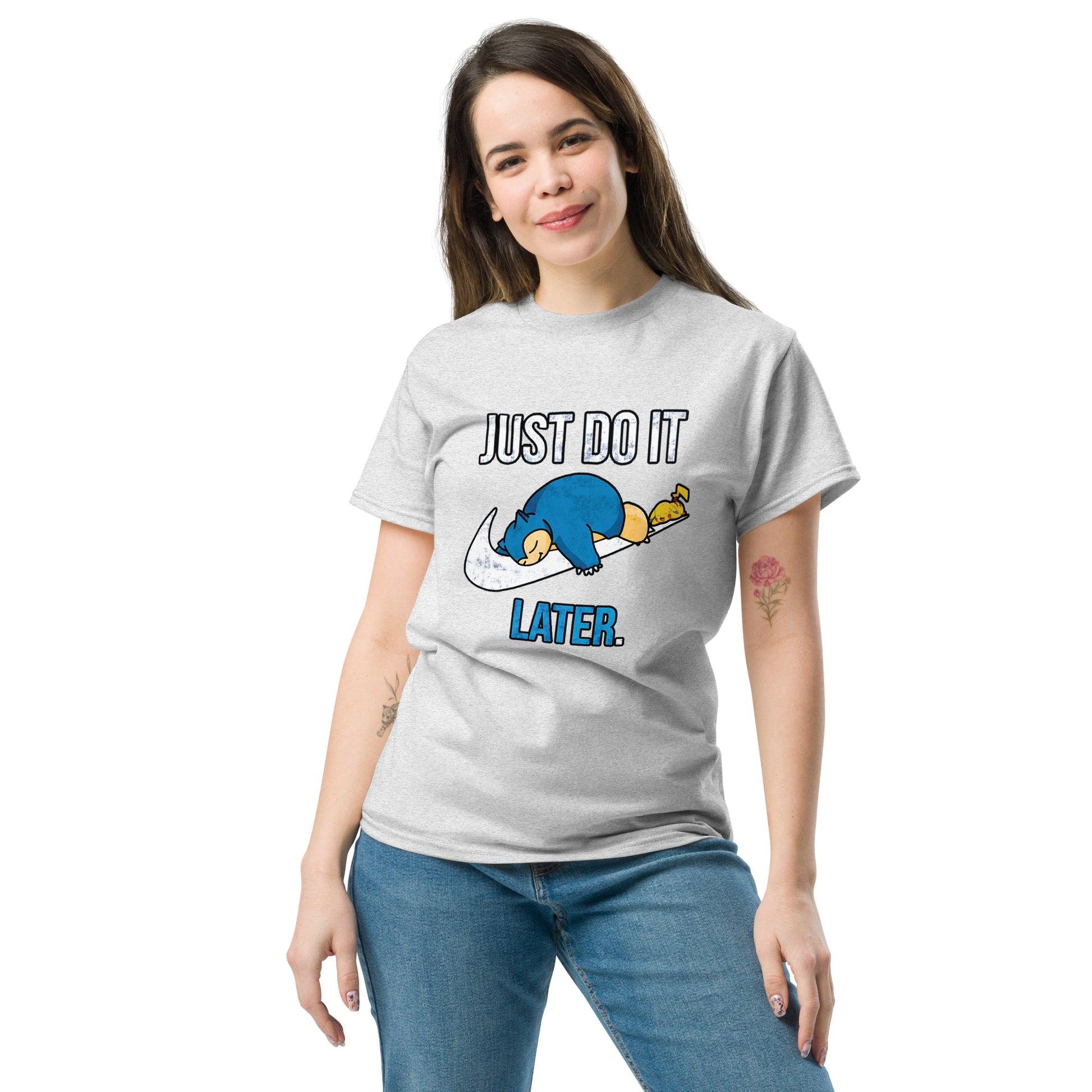 Just Do It Later T-Shirt Pika And Snorlax Sleeping Tee Funny Just Do IT Later Joke Unisex