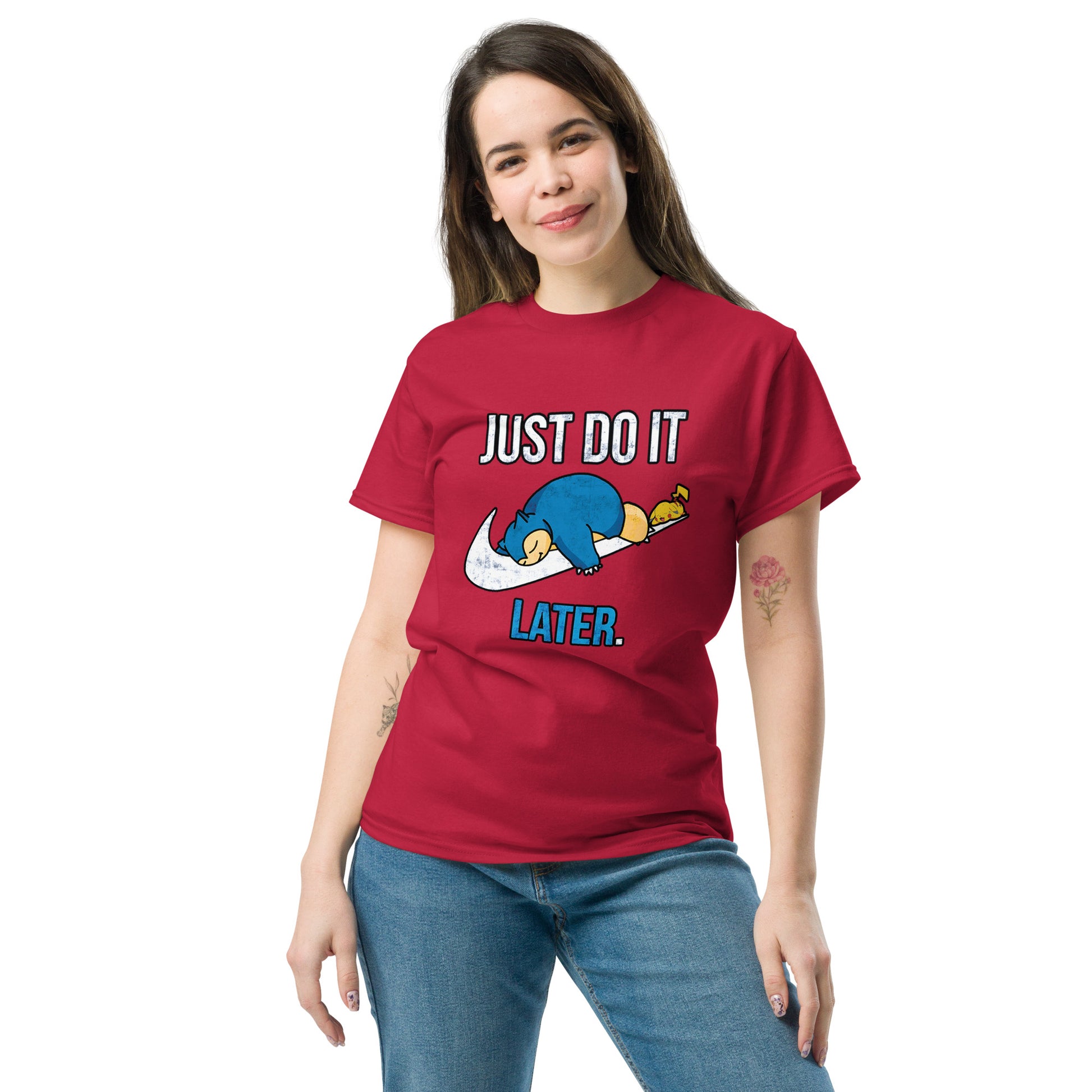Just Do It Later T-Shirt Pika And Snorlax Sleeping Tee Funny Just Do IT Later Joke Unisex
